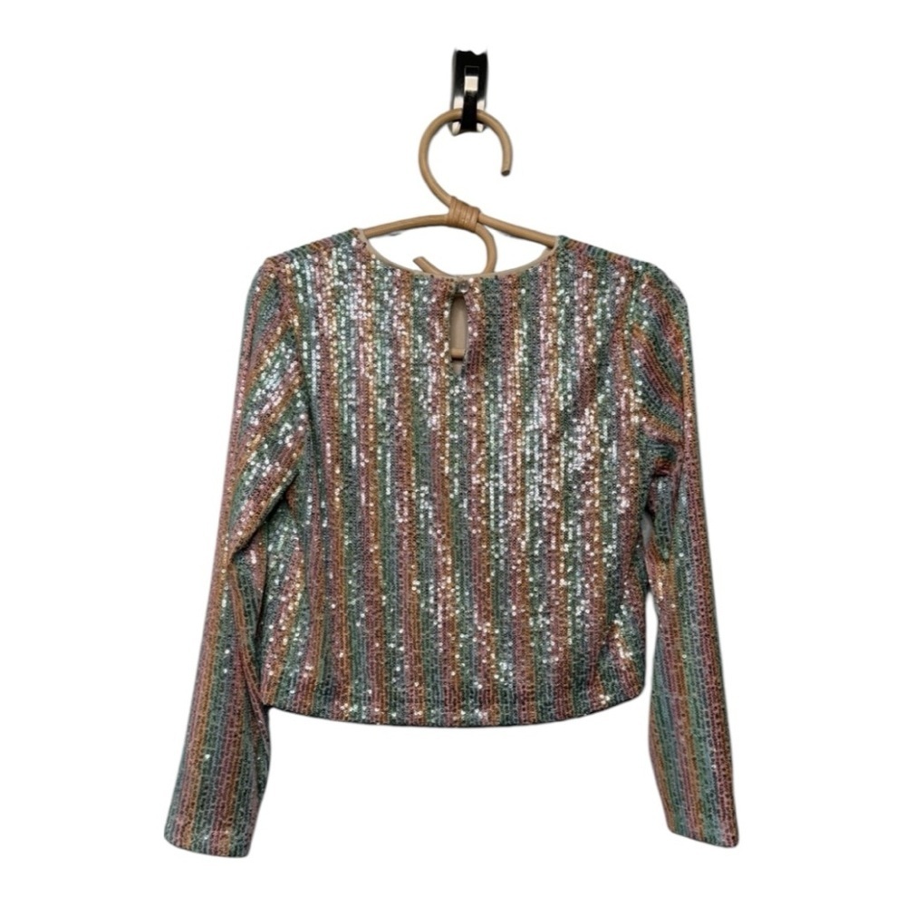 Chelsea & Violet Girls Rainbow Stripe Sequin LS Top New Size Girls L Pink Silver - Picture 5 of 14